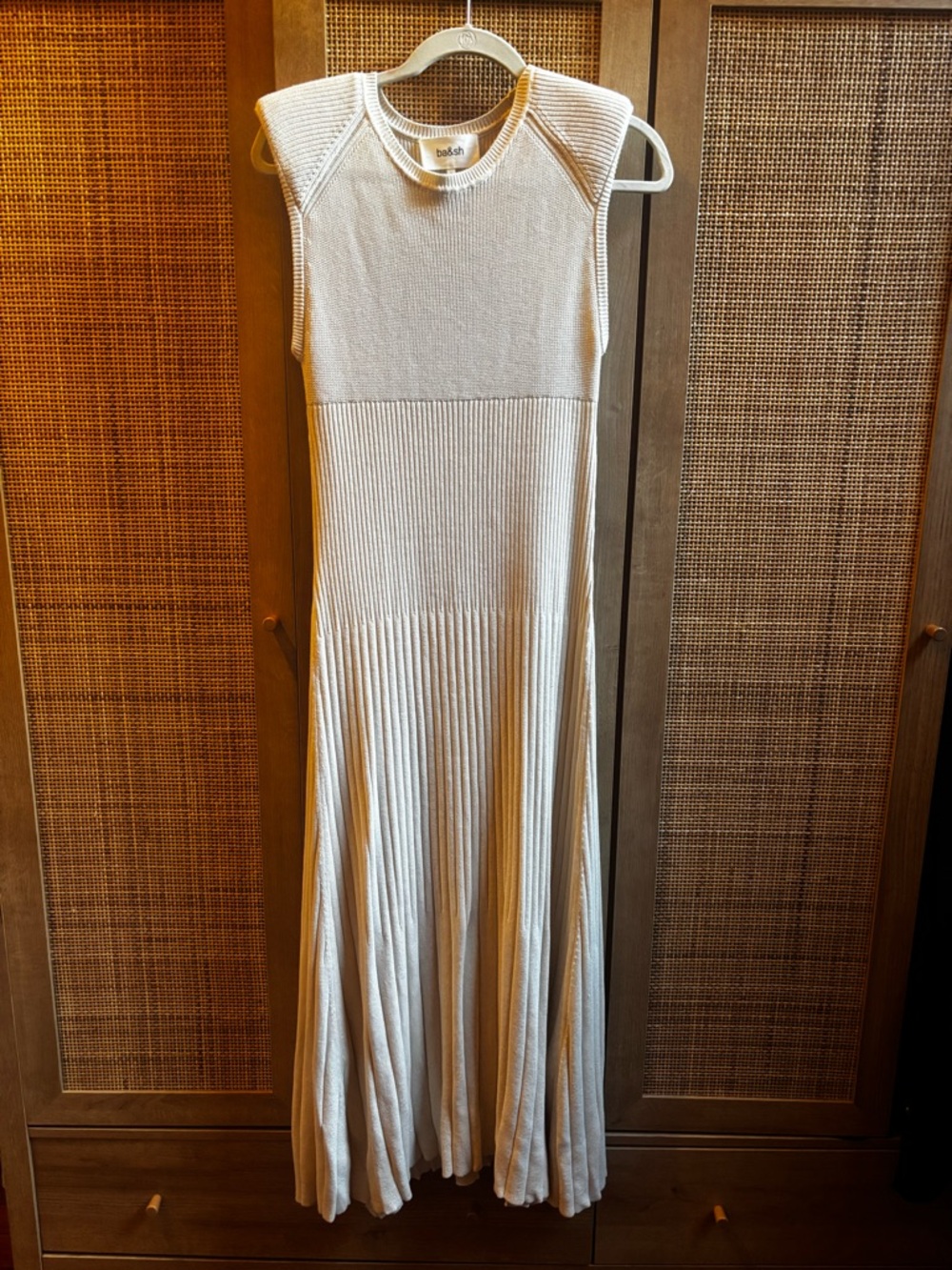 ba&sh Cream Sleeveless Ribbed-to-Pleated Maxi Dress - Picture 5 of 6